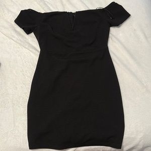 Black mini dress off the shoulder